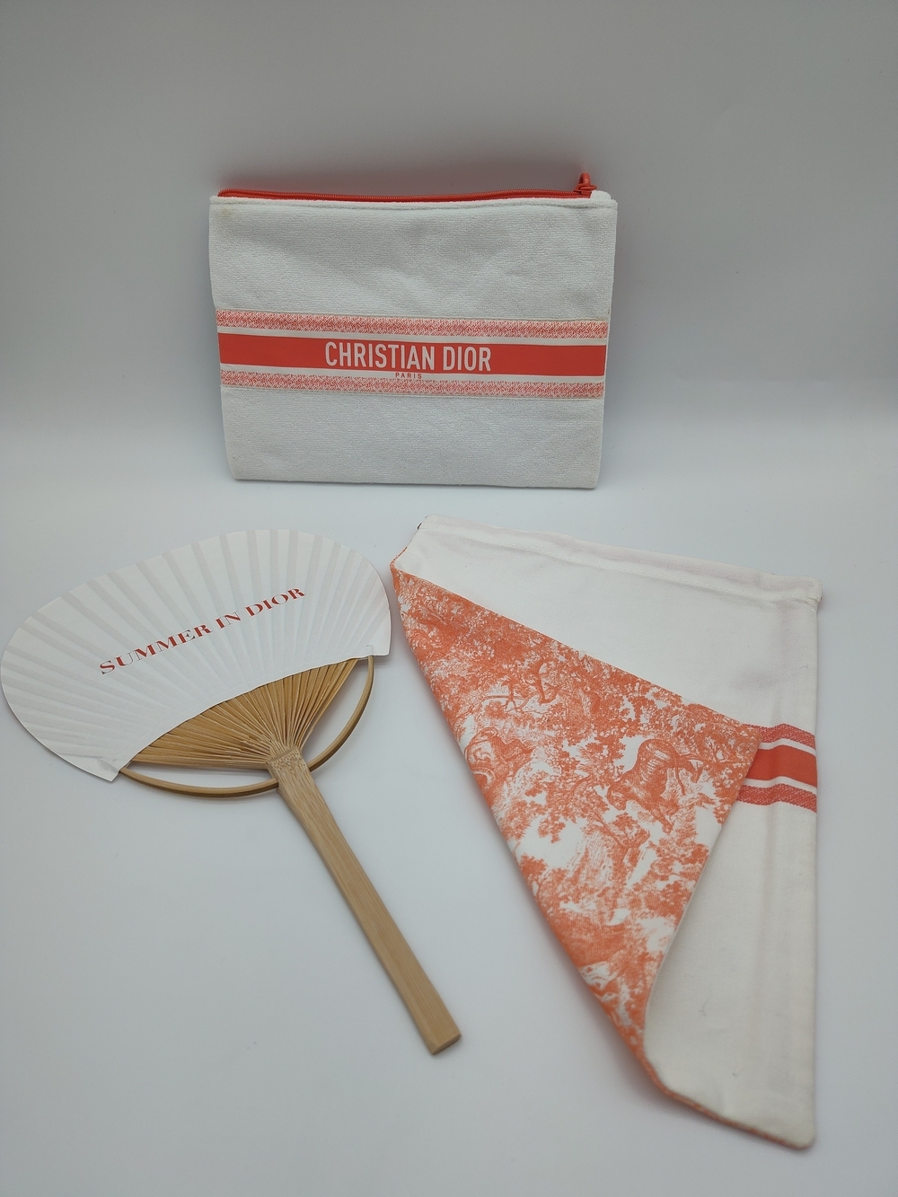 DIOR Summer In Dior 2024 Coral Fan Pouch Drawstring Bag Gift Set Coral EUC